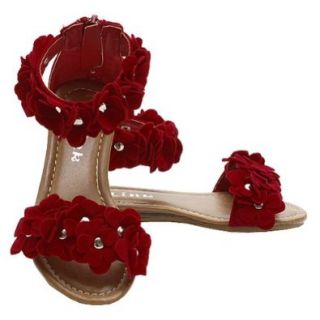 Link Little Girls 4 Red Floral Flocked Ankle Strap Sandals Forever Link Shoes