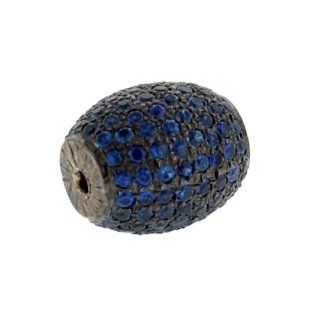 Natural Blue Sapphire Pave Bead .925 Sterling Silver Spacer Finding Jewelry Jewelry
