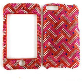 ACCESSORY BLING STONES COVER CASE FOR APPLE IPOD ITOUCH 2 RED WHITE WEAVE PATTERN Cell Phones & Accessories
