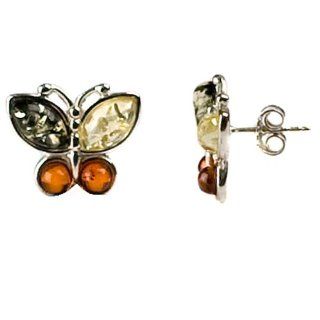 Multicolor Amber Sterling Silver Butterfly Earrings Ian and Valeri Co. Jewelry