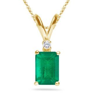 0.02 Cts Diamond & 1.10 1.93 Cts of 8x6 mm AA Emerald Cut Natural Emerald Pendant in 14K Yellow Gold Necklaces Jewelry
