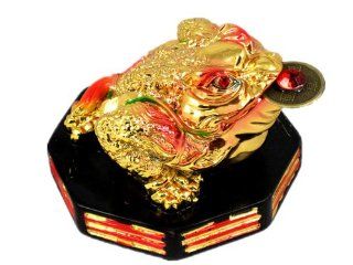 Feng Shui Mini Three Legged Wealth Frog (Money Frog or Money Toad) on a Wood Bagua Base to Attract Wealth and Good Luck  Three Legged Frog Good Fortune  