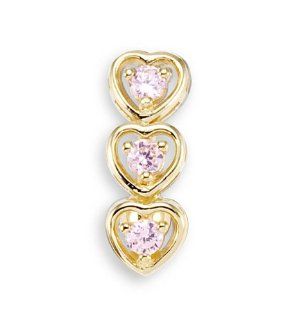 14k Yellow Gold Pink CZ Triple Hearts Belly Button Ring Jewelry