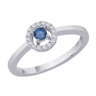 14K White Gold 1/4 ct. Diamond Fashion Ring with Blue Center Diamond Katarina Jewelry