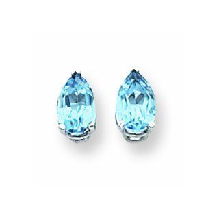 2.3 Carat 14K White Gold 8x5mm Pear Blue Topaz earring Stud Earrings Jewelry