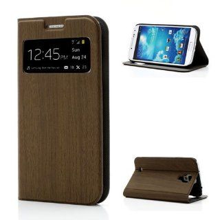 Slick Shell(TM) Smart View Coffee Wood Grain PU Leather Flip Back Housing Case w/sleep for Samsung Galaxy S4 Cell Phones & Accessories