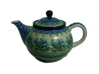 Pottery Teapot Hand Painted Blue Tulips Kitchen & Dining