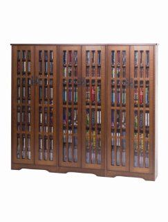 Leslie Dame M 1431W High Capacity Inlaid Glass Mission Style Multimedia Storage Cabinet, Walnut   Audio Video Media Cabinets
