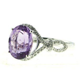 14K White Gold 3.52cttw Round Diamond and Oval Purple Amethyst Gemstone Ring Jewelry