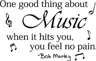 BOB MARLEY QUOTE ONE GOOD THING ABOUT MUSIC FEEL NO PAIN VINYL DECAL HOME DECOR   Wall Decor Stickers  
