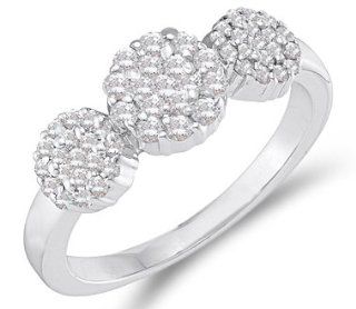 Diamond Ring Three Stone Cluster 14k White Gold (1/2 Carat) Jewel Tie Jewelry