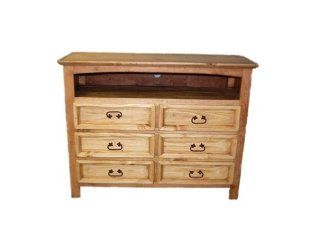 Six Drawer TV Dresser Western Rustic Real Wood Flat Screen Console   Television Stands