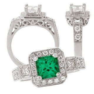 18k Elite Collection lab created 5.5mm princess cut emerald engagement ring with natural diamonds Jewelry