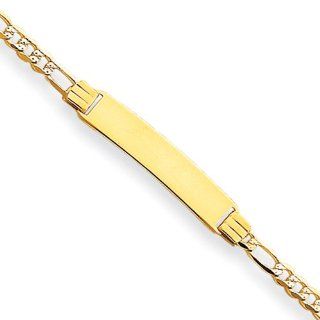 14K Yellow Gold And Rhodium Pave Figaro ID Bracelet 7 Inch Jewelry