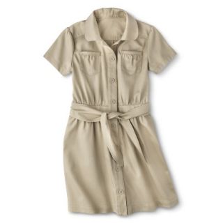 Cherokee Girls School Uniform Short Sleeve Belted Safari Dress   Pita Bread 10