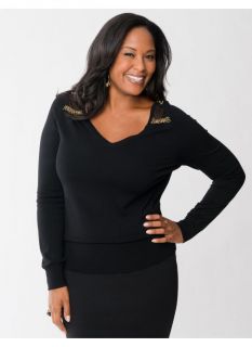 Lane Bryant Plus Size Beaded shoulder sweater     Womens Size 14/16, Black