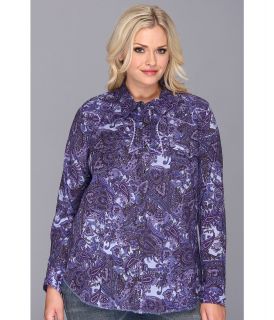 Stetson Plus Size 9001 Peri Paisley Print Womens Long Sleeve Button Up (Purple)