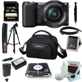 Sony NEX5T, NEX 5TL/B 16 MP Compact Interchangeable Lens Digital Camera Kit with 16 50mm Power Zoom Lens (Black) + Adobe Photoshop Lightroom 5 + Wasabi Power Battery for Sony NP FW50 and Sony Alpha one battery and charger + Sony 64GB SD card + Deluxe Kit 