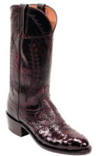 Lucchese N1014 Men's Blackcherry Full Quill Ostrich Goat Boots Shoes