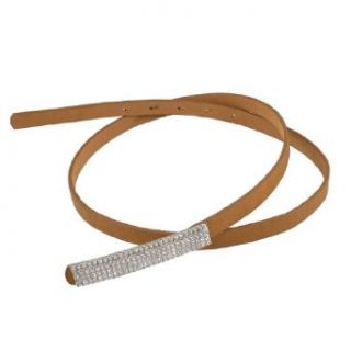 Woman Brown Faux Leather Press Buckle Adjustable Skinny Belt