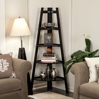 Five Tier Espresso Corner Ladder Display Bookshelf
