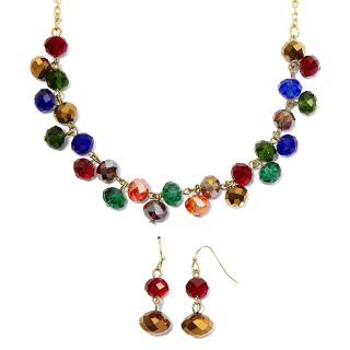 Multicolor Glass Shaky Necklace & Drop Earrings Set