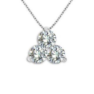 1.0 CTW Three Stone I1 Diamond Triangle Pendant 14K White / Yellow Gold Necklace Jewelry