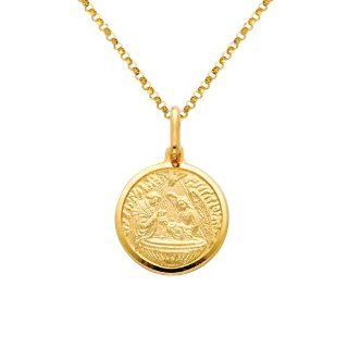 14K Yellow Gold Medium Religious Baptism Medal Charm Pendant with Yellow Gold 1.2mm Classic Rolo Cable Chain Necklace with Lobster Claw Clasp   Pendant Necklace Combination (Different Chain Lengths Available) Jewelry