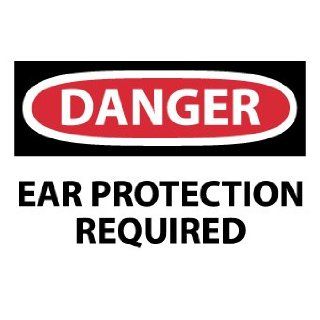 NMC D638AP OSHA Sign, Legend "DANGER   EAR PROTECTION REQUIRED", 5" Length x 3" Height, Pressure Sensitive Vinyl, Black on White (Pack of 5) Industrial Warning Signs