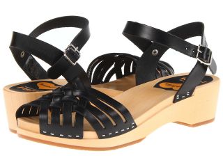 Swedish Hasbeens Braided Low Wedge Womens Wedge Shoes (Black)