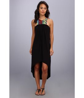 Tbags Los Angeles Sleeveless High Low Dress with Multicolored Trim Womens Dress (Black)