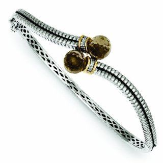 Sterling Silver with 14k Gold 5.98 Smokey Quartz & .03ct. Dia. Bangle Bracelet   Antique Boutique   Vintage Style   Jewelry Goldenmine Jewelry