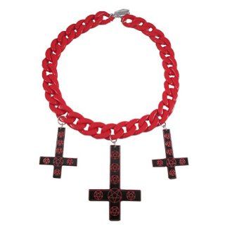 Kreepsville 666 Inverted Cross Pentagram Necklace Red Pendant Necklaces Jewelry