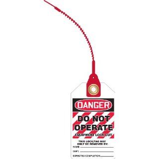 Accuform Signs TAK641 RP Plastic Loop 'n Lock Lockout Tie Tag, Legend "DANGER DO NOT OPERATE EQUIPMENT LOCK OUT" with 8" Strap, 3 1/4" Width x 5 3/4" Height, Red/Black on White (Pack of 10) Lockout Tagout Locks And Tags Indus