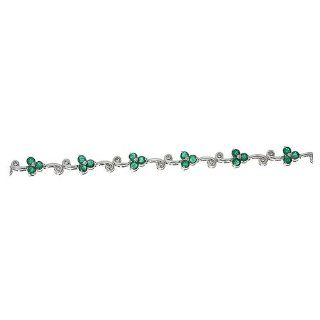 4.08CTW 14K White Gold Genuine Emerald and Diamond Bracelet 7" Tennis Bracelets Jewelry