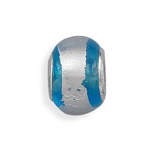 Sterling Silver Silver Foil and Blue Glass Bead Vishal Jewelry Jewelry