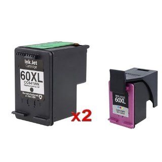 eForCity 3 Pack Remanufactured (2 Black / 1 Color) Ink Cartridge Replacement for HP 60XL (CC641W / CC644WN)