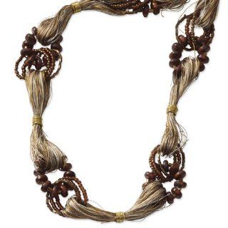 Botanical Harvest Gold tone Hamba Wood/Multi color Thread Slip on Necklace Jewelry