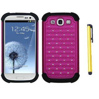 Fits Samsung i747 L710 T999 i535 R530 i9300 Galaxy S III AT&T Hard Plastic Snap on Cover Hot Pink/Hot Pink Luxurious Lattice Dazzling TotalDefense + A Gold Color Stylus/Pen Cell Phones & Accessories