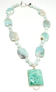 Tania's Treasures "Water's Edge" Necklace, Light Blue ite and ite Drop Pendant, .925 SS, 16" Strand Necklaces Jewelry