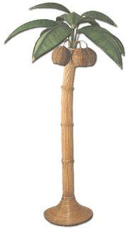 Hawaiian Tropical Bamboo Rattan Wicker Palm Tree Floor Lamp with Coconut Lighting (Natural/Natural/Green)
