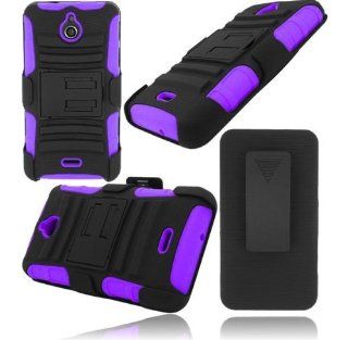 Huawei Ascend Plus H881C / Huawei Valiant ( Straight Talk , Net10 , Tracfone , Metro PCS ) Phone Case Accessory Sensational Purple Dual Protection Impact Hybrid Cover with Holster Combo and Built in Kickstand comes with Free Gift Aplus Pouch Cell Phones &