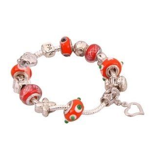 "Red And Orange" European Snake Chain Charm Bracelet. Compatible With Most Major Charm Bracelets and Charm Beads.
