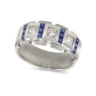 Men's Diamond Ring   Sapphire/Diamond Block Men's Band in Platinum (.65 dia / .85 sap ct. tw. / G Color / VS1 VS2 Clarity) CleverEve Jewelry