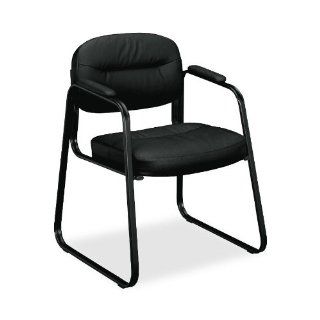 Basyx BSXVL653ST11 VL653 Guest Side Chair Black Leather/Black Frame, Black  Reception Room Chairs 