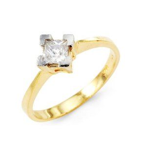 New 14k Yellow Gold Square Princess Cut Solitaire Ring Jewelry