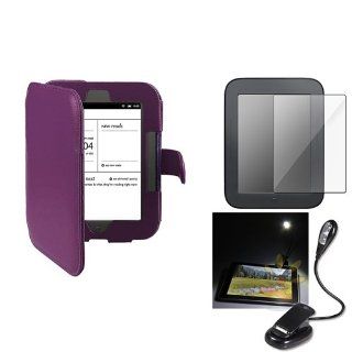Everydaysource Compatible with Nook 2 Simple Touch/Glowlight Purple Flap Cover up Wallet Pocket Leather Cover Case+Clear LCD Guard ebook Tablet Screen Protector+Clip on ebook reading LED Light  Players & Accessories