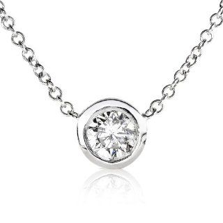 1/3carat Round Bezel Set Diamond Solitaire Pendant with a 14k white gold 16" chain (HI/I1) Diamond Me Jewelry