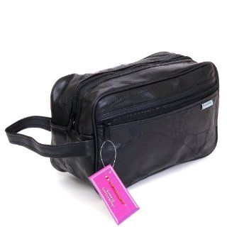 New Leather Toiletry Bag Shaving Kit Travel Case Tote Make up Zippered Vanity 