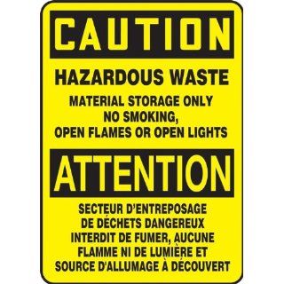 Accuform Signs FBMCHL682VA Aluminum French Bilingual Sign, Legend "CAUTION HAZARDOUS WASTE MATERIAL STORAGE ONLY NO SMOKING, OPEN FLAMES OR OPEN LIGHTS", 10" Width x 14" Length x 0.040" Thickness, Black on Yellow Industrial Warnin